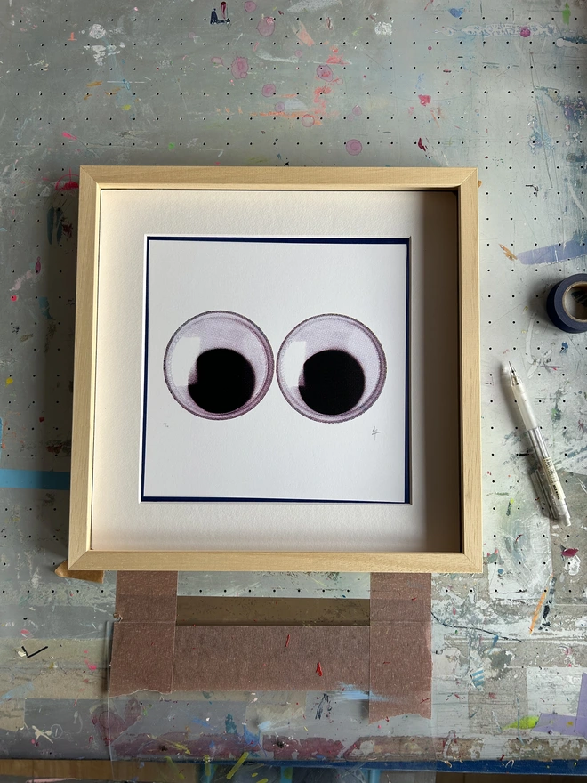 Hand Printed Googly Eyes Screen Print by Hannah Carvell
