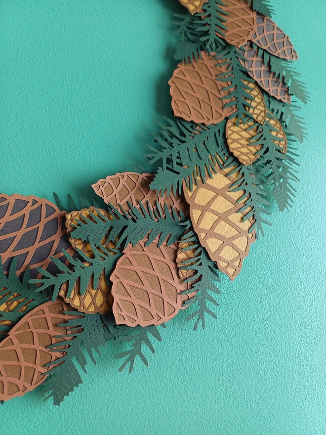 Papercut Pinecones in raw sienna, chocolate and dark brown tones