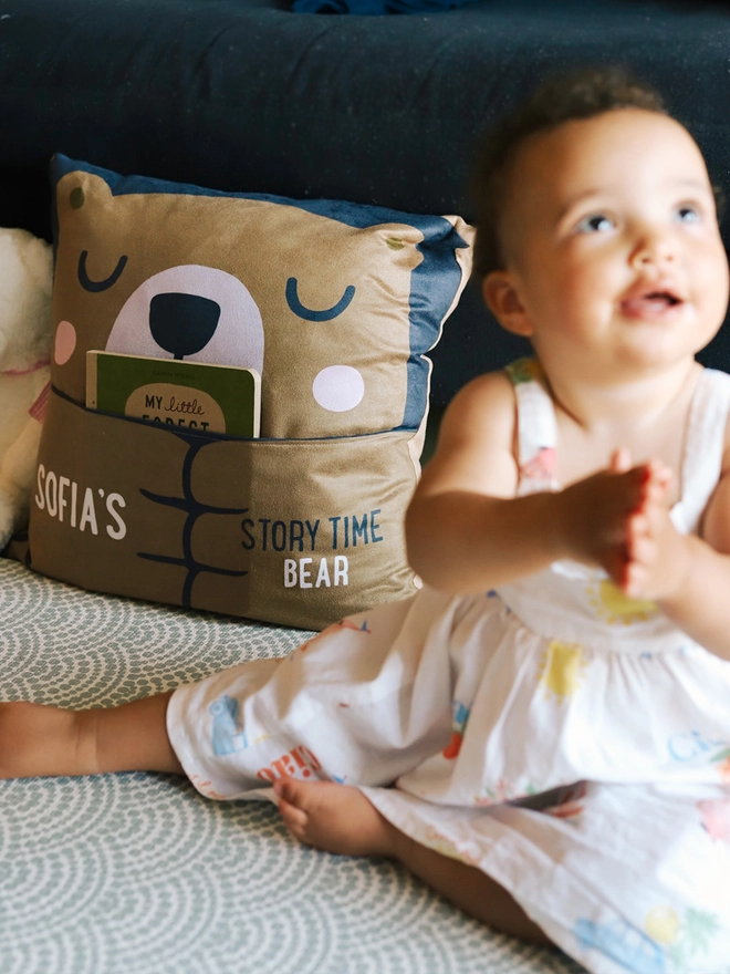 drifting bear story time pocket cushion bear