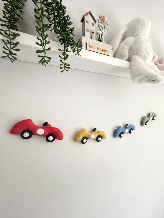 Kids Racing Car Garland, Car bunting, Childs decoration, baby gift, racing car banner, nursery decor