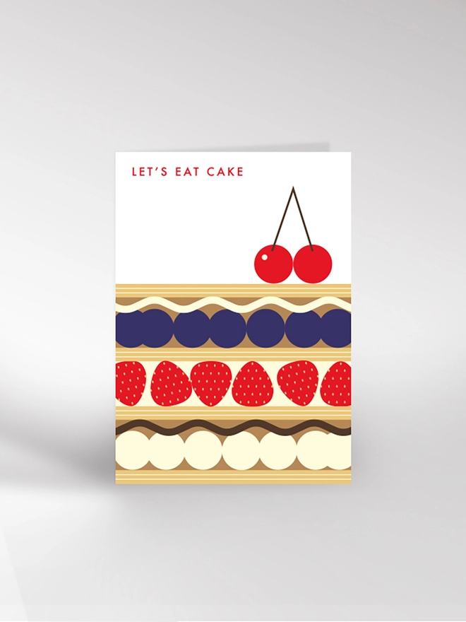 Greetings card with a layer cake and cherries