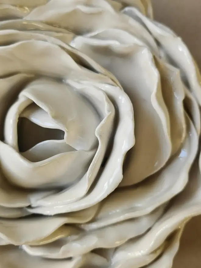 White ceramic peony rose flower handmade