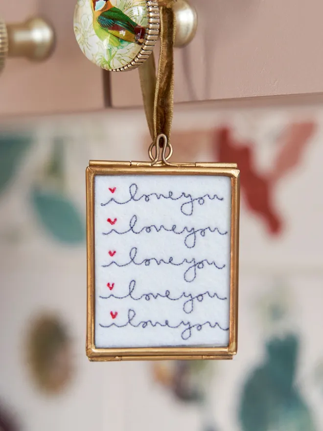 I love you embroidered hanging frame