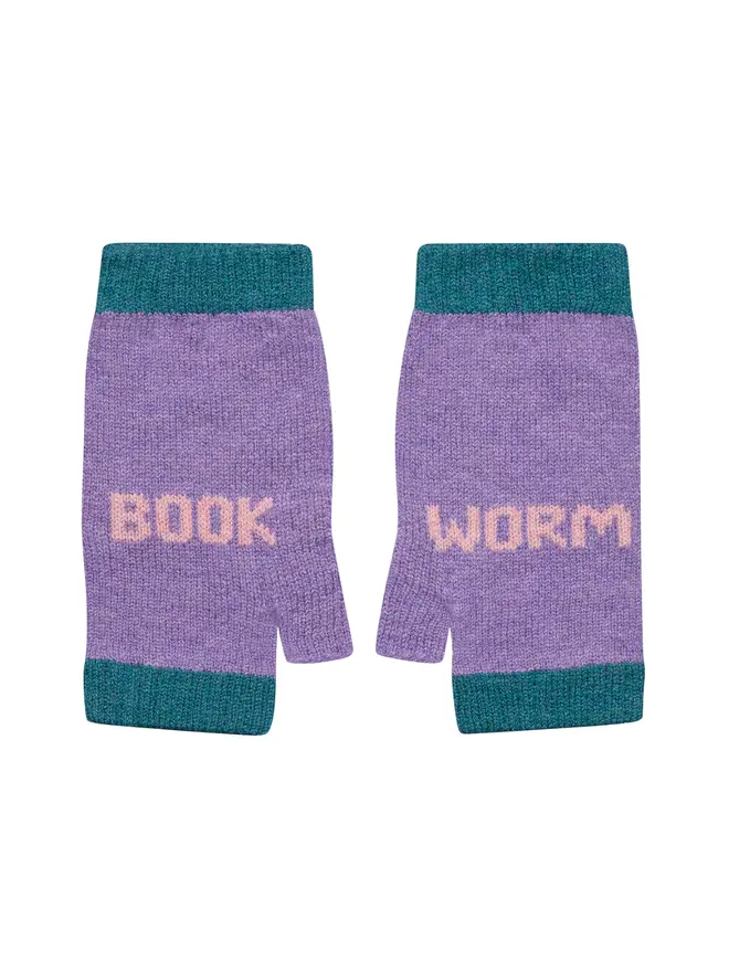 Cut out image of Book Worm Mittens in Violet & Calamine