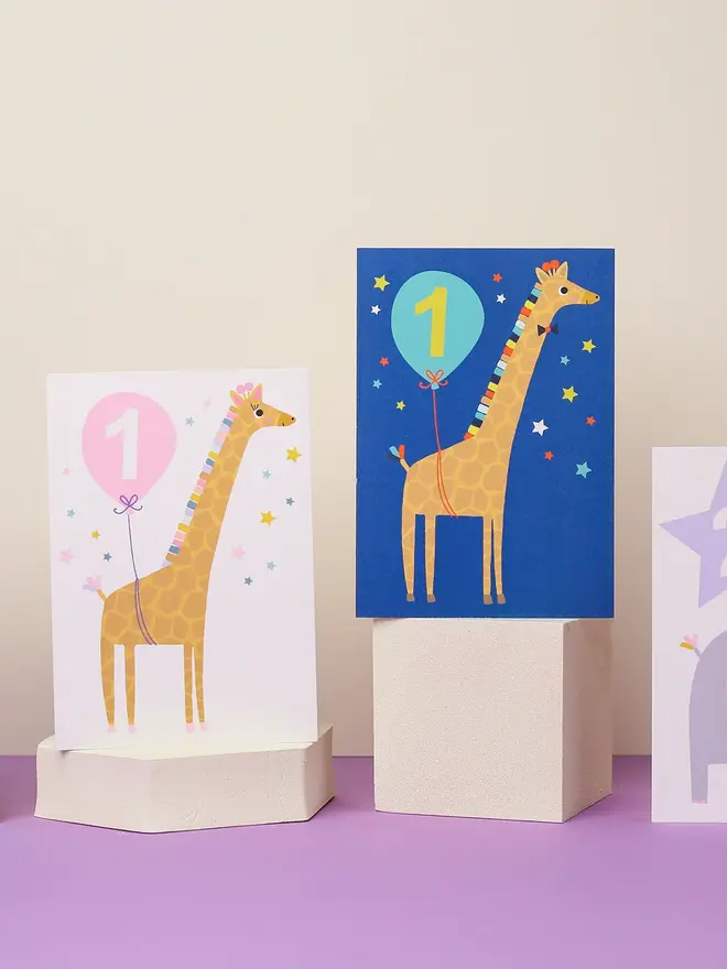 Giraffe Baby Age 1 Birthday Card