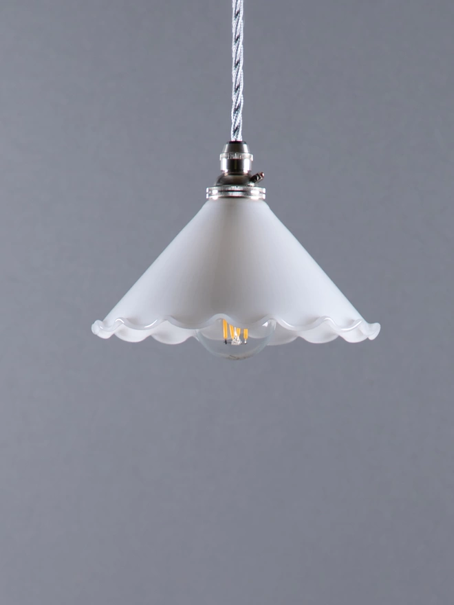 Opal Glass Frilled Pendant Light With Small Globe Light Bulb t Bulb