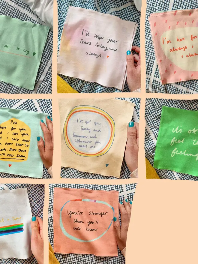 Nicola's handkerchiefs make gorgeous reusable pocket reminders. 