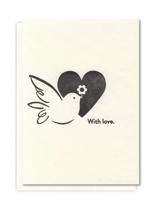 Letterpress Printed 'With Love' Greeting Card. Black print on white background. 