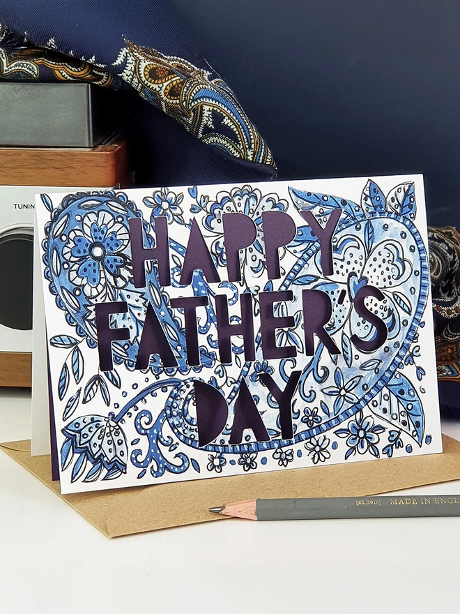 'Happy Father's Day' Paisley Floral Paper Cut Card