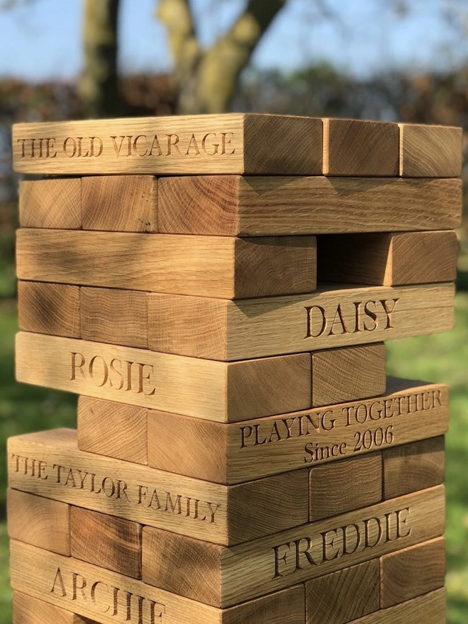 Personalised Oak Jenga Set