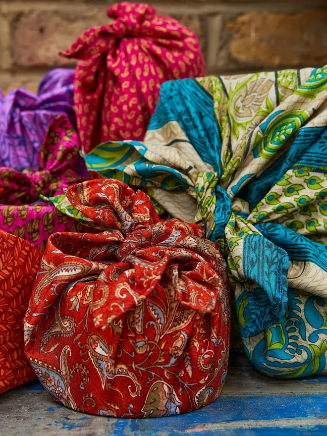 Up-cycled sari gift wrap