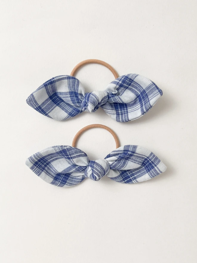 blue check gingham hair bobbles set of two
