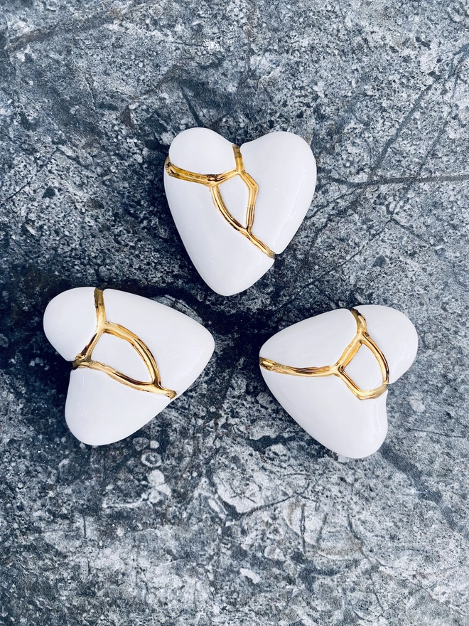 Porcelain Kintsugi Heart Keepsake White