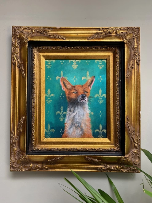 Proud Foxy on emerald framed in situ 