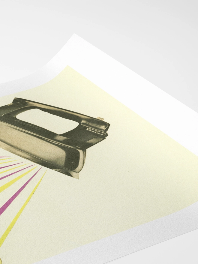 A print featuring a colourful steaming iron.