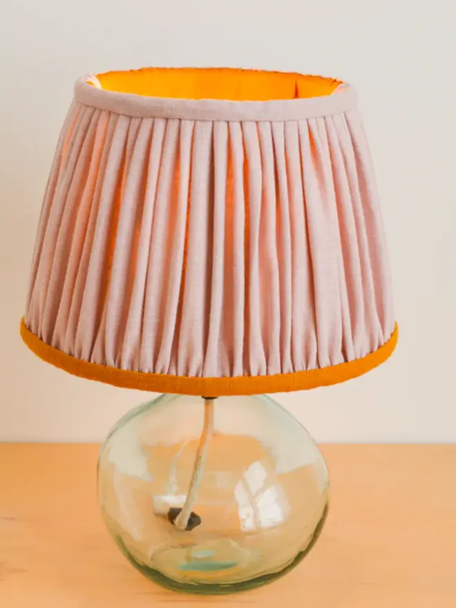 lit up Pink & Mustard Gathered Lampshade