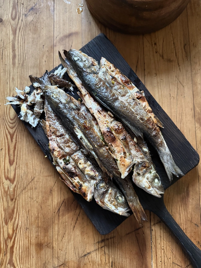 Yakisugi board with grilled fish