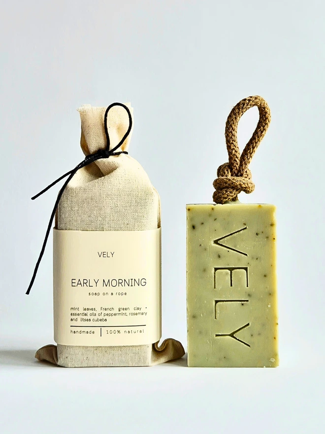 Soap on a rope "Early Morning" With Green Clay and Mint