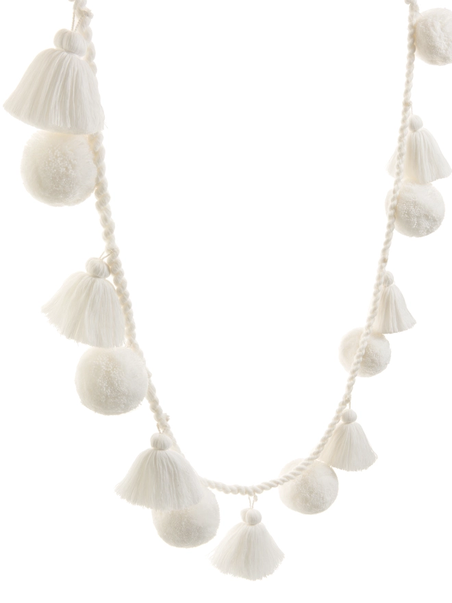 Jumbo White yarn Pom Pom and tassel garland hand made