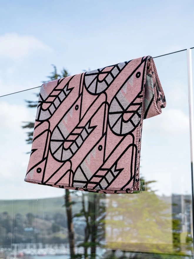 Shrimp Pink Recycled Cotton Blanket by artist Bert Fowler, made in UK