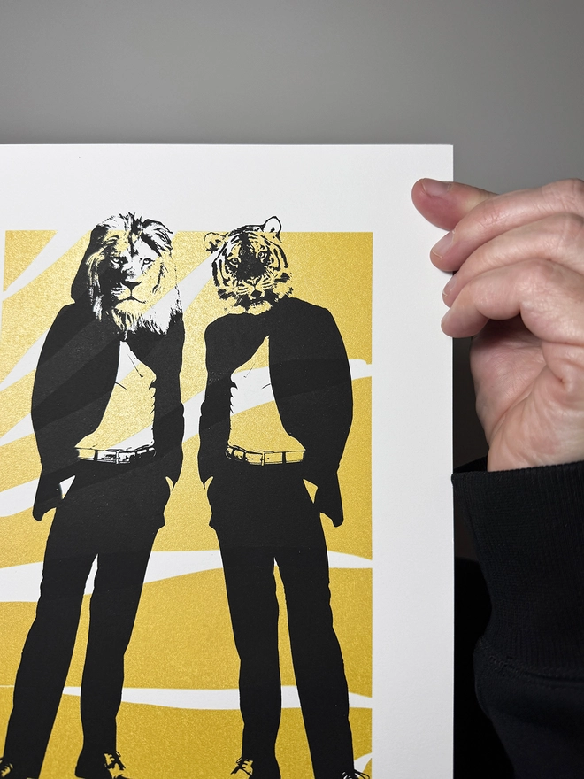 Golden Cats - Screen Printed Poster - A4 Size - close up top left