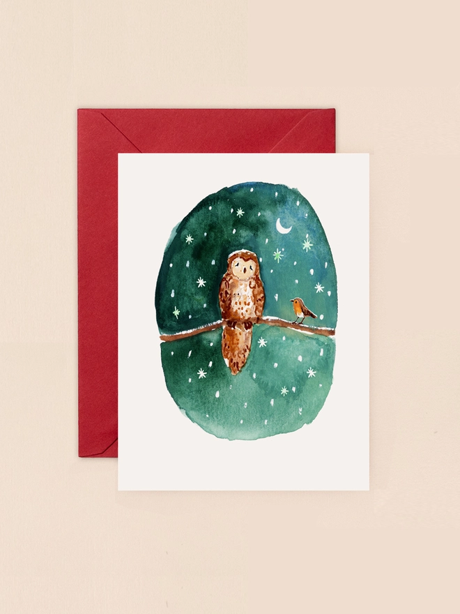 Owl and Robin Mini Christmas Card