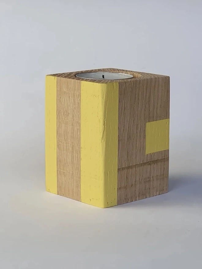 Tall Stripe Design Wooden Cube Candle