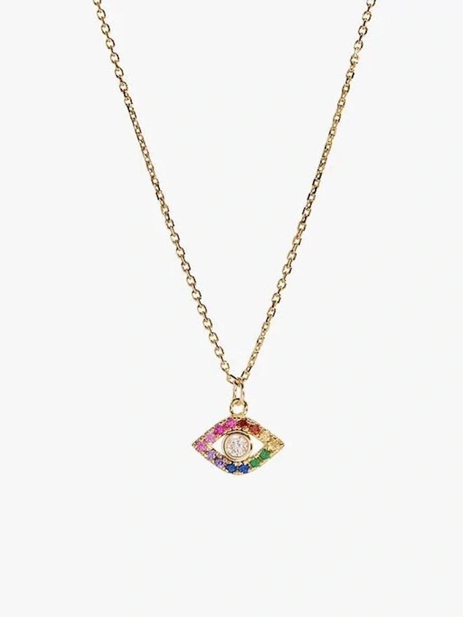 Wildest Dreams Rainbow Evil Eye Gold Necklace