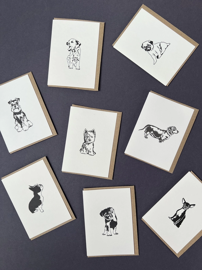 All eight of the Town dogs on small card with envelopes
