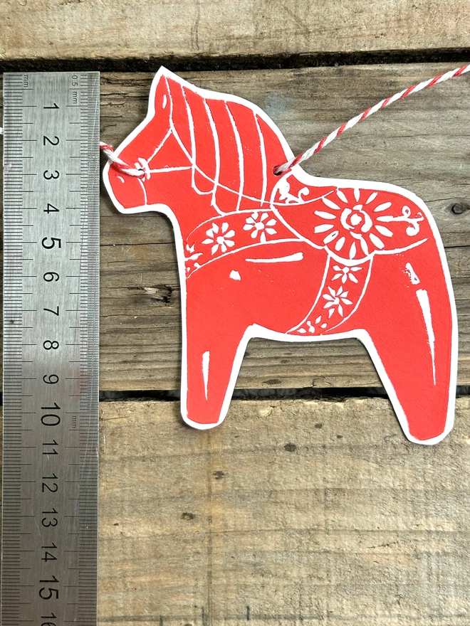 Dala Horse Traditional Nordic Christmas Linocut Garland