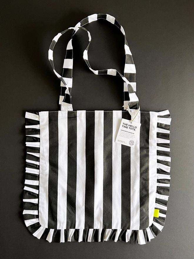 Black and white striped tote bag