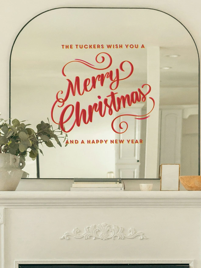 personalised wishing you a merry christmas on a mirror