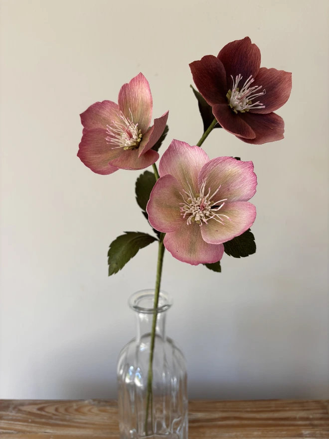 bouquet of 3 paper hellebore flowers darker toned Purple variant