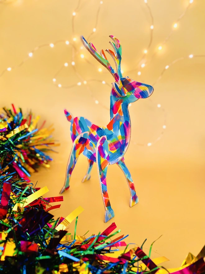 Rainbow hand painted christmas leather reindeer