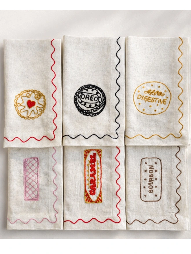 embroidered linen napkins with embroidered biscuits