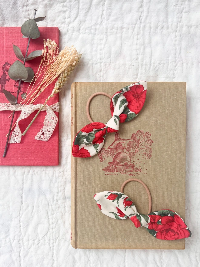 Hair bobbles on vintage books