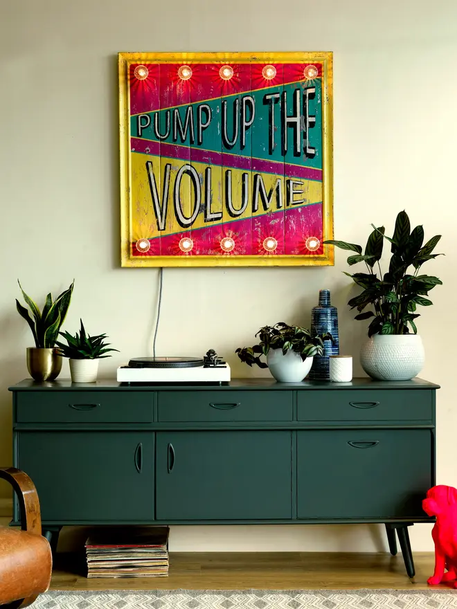 pump up the volume circus style sign