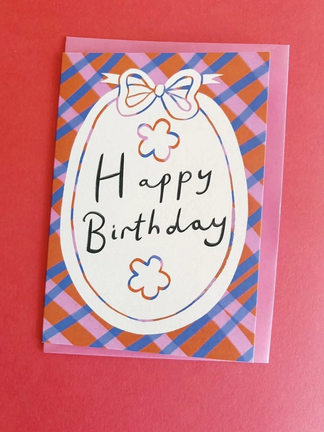 'Happy Birthday' Gingham Border Birthday Card