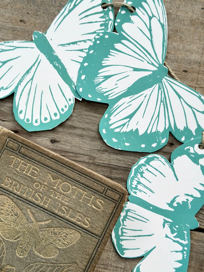 'Flutter' Butterfly Linocut Garland Hand Printed Bunting