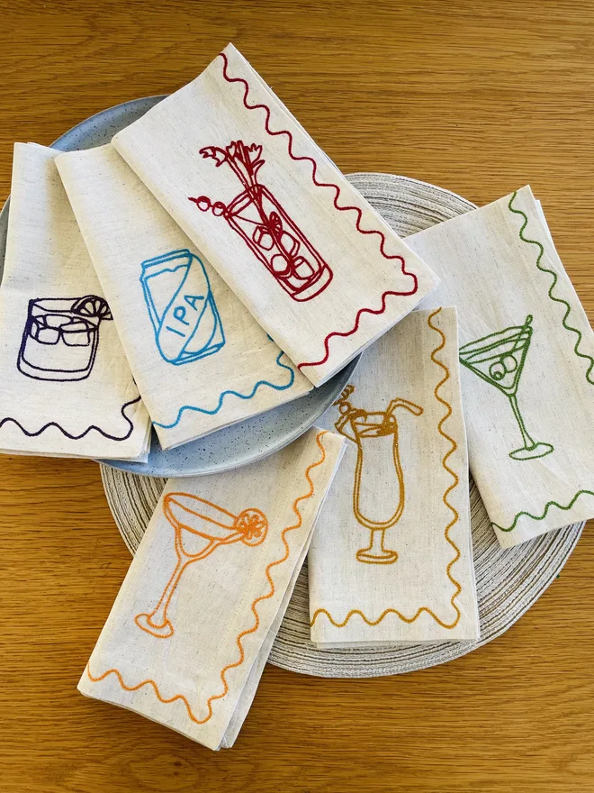 Individual Embroidered Cocktail Napkin 