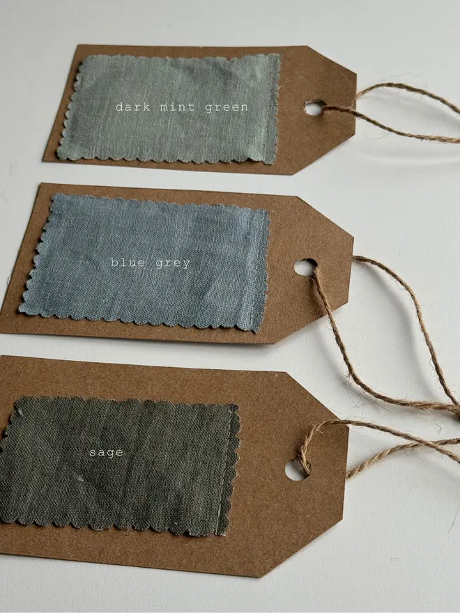 Mini linen christmas stocking. A selection of linen swatches
