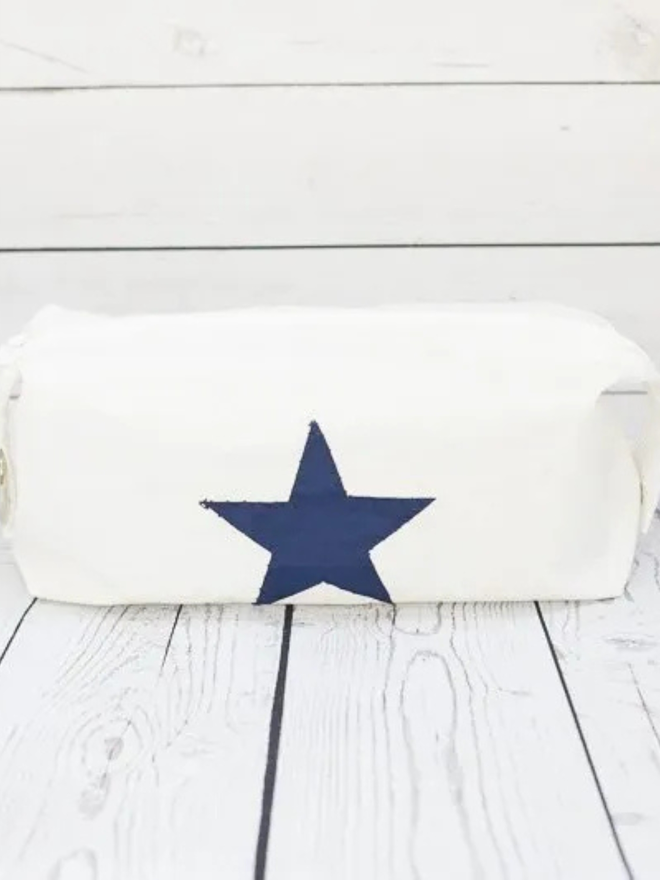 star canvas wash bag blue