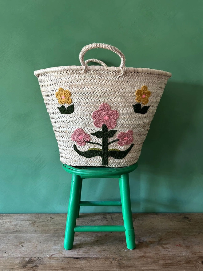 'Posy' Hand Embroidered Market Basket 