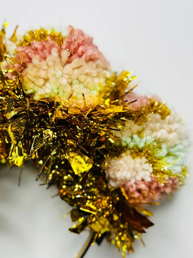 Pom Pom headband tinsel headband pink headband Pom Pom festival headband party headband gold tinsel headband 