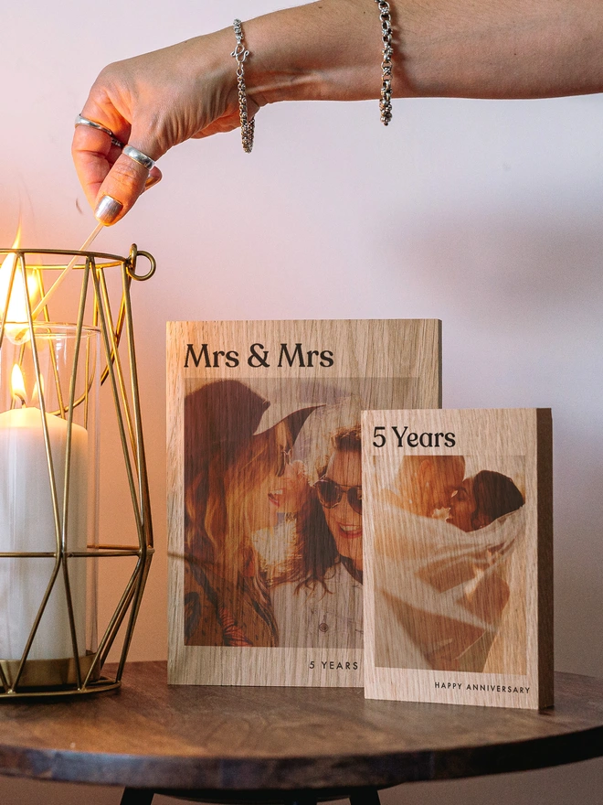5 year anniversary wooden photo block