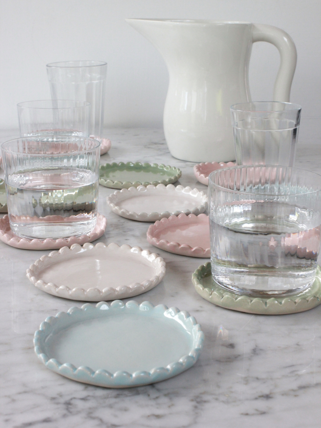 Scalloped Edge Ceramic Coasters