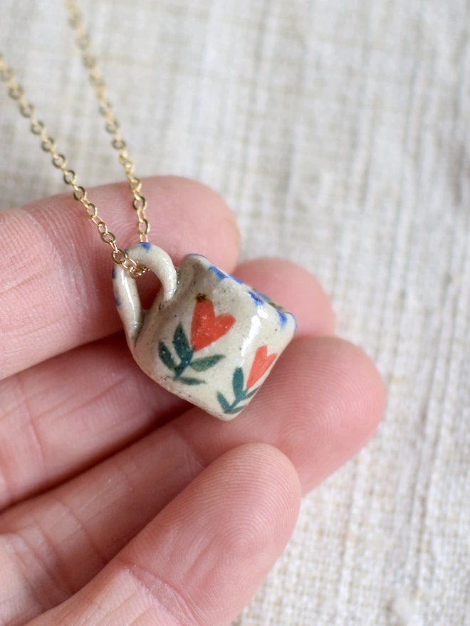 tiny miniature mug pendant necklace 