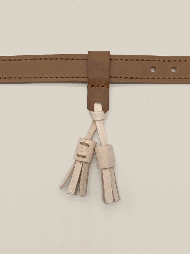 caramel leather dog collar cropped with tassels