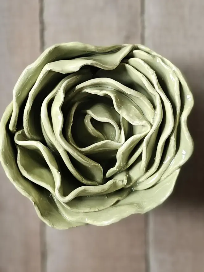 olive green ceramic peony rose flower pottery art decor wall hanging gift
