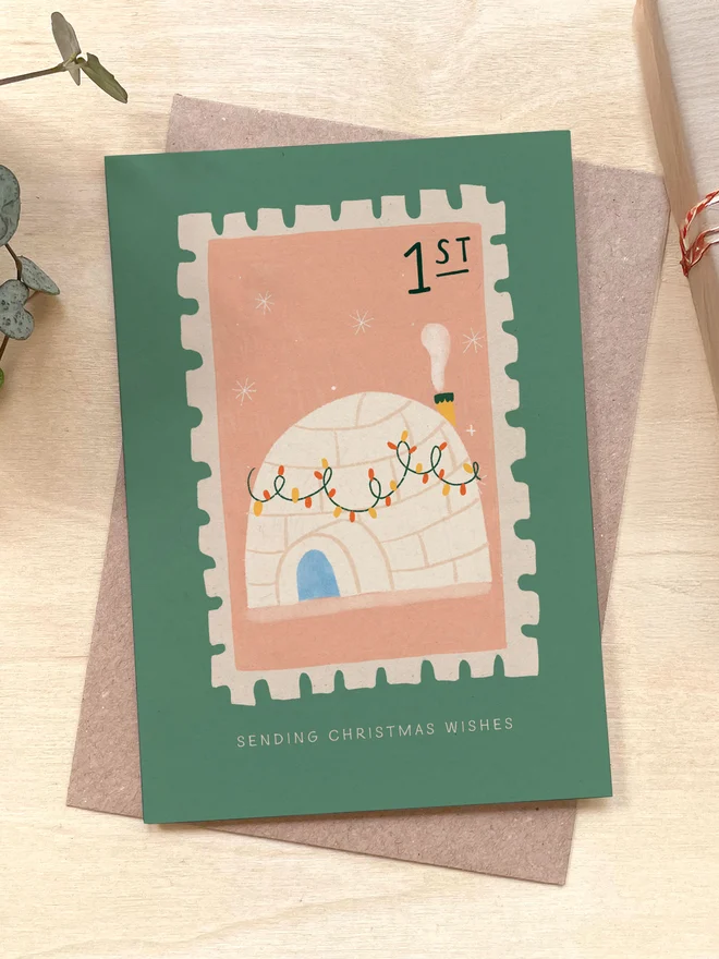 Igloo Stamp - Recycled Coffee Cup Christmas Card